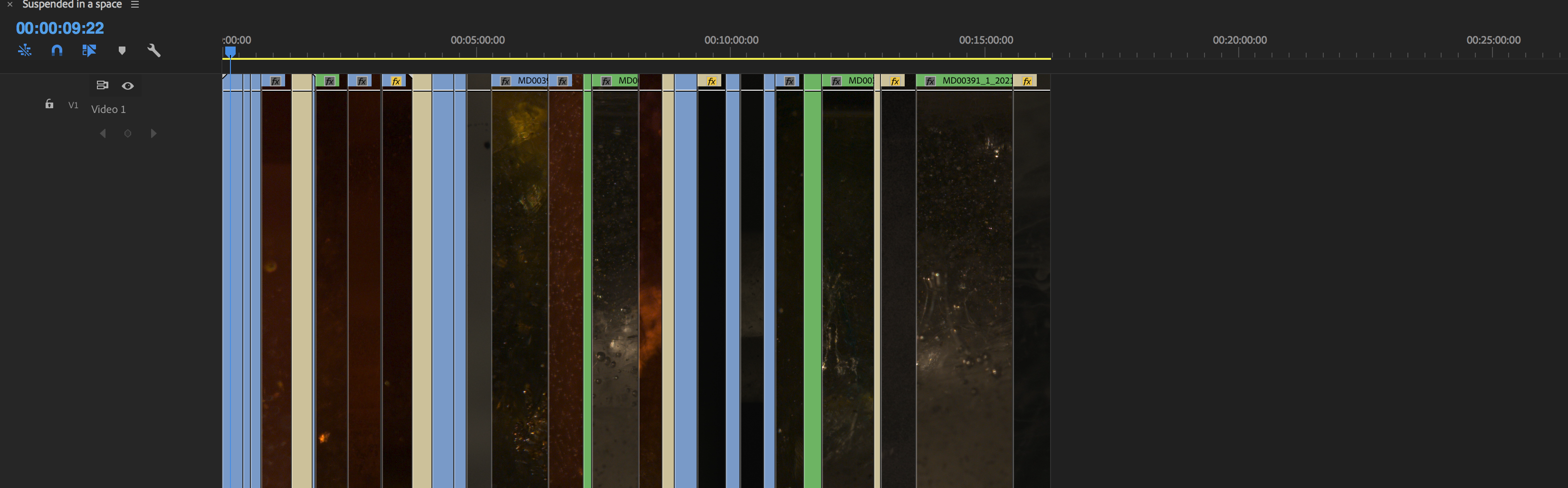 Screen shot of colour coded timeline to visualise rhythm